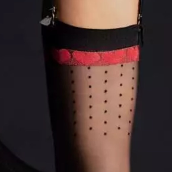 polka dot heart pinup black stockings thigh high garter cuban lingerie pantyhose